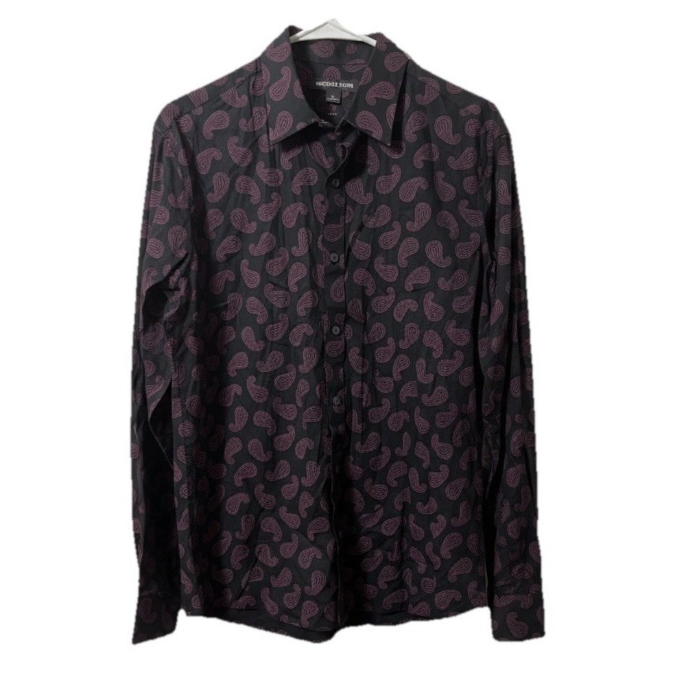 NWT Michael Kors Mens Button‎ Up Shirt Purple Black Paisley M Slim Fit Preppy